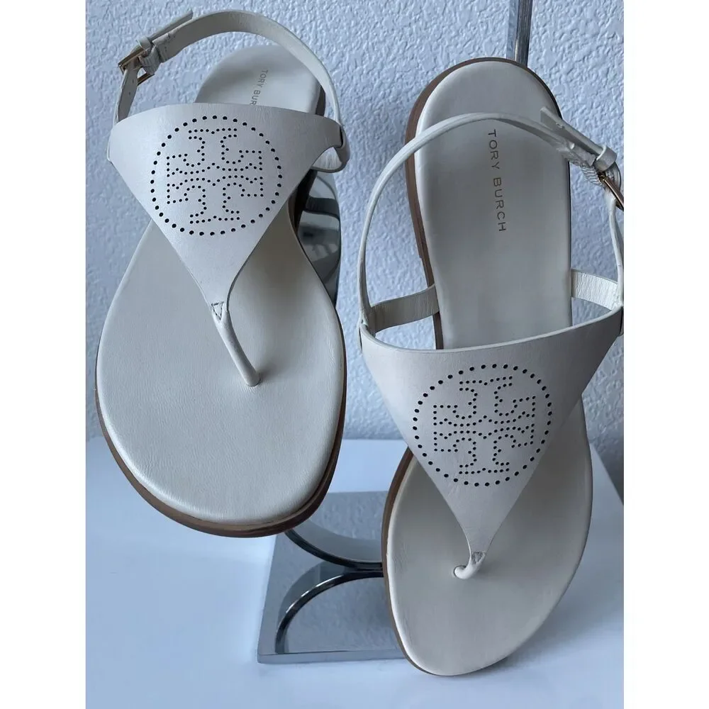 New Tory Burch Capri T Strap Perforated Logo Thong Flip Flop Sandal Size 10.5 $2